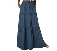 NSICBMNO Summer Skirts for Women UK Long Pleated Skirts Ladies Elasticated Waist Boho Maxi Ruffle Tiered Flared A Line Long Gypsy for Holiday Beach