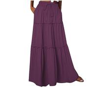 NSICBMNO Summer Skirts for Women UK Long Pleated Skirts Ladies Elasticated Waist Boho Maxi Ruffle Tiered Flared A Line Long Gypsy for Holiday Beach