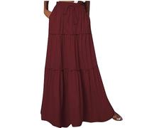 NSICBMNO Summer Skirts for Women UK Long Pleated Skirts Ladies Elasticated Waist Boho Maxi Ruffle Tiered Flared A Line Long Gypsy for Holiday Beach