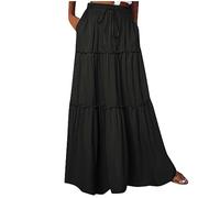 NSICBMNO Summer Skirts for Women UK Long Pleated Skirts Ladies Elasticated Waist Boho Maxi Ruffle Tiered Flared A Line Long Gypsy for Holiday Beach