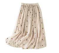 NSICBMNO Summer Skirts for Women UK Midi Pleated Skirts Ladies Polka Dot A Line Elasticated Waist Cotton Linen Long Flared Flowy for Beach Loungewear