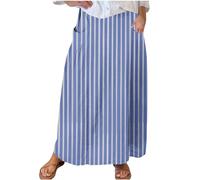 NSICBMNO Summer Skirts for Women UK Plus Size Maxi Skirts with Pockets Ladies Elasticated Waist Striped Maxi Skirt Long Pleated A Line Skirt Flared