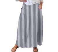 NSICBMNO Summer Skirts for Women UK Plus Size Maxi Skirts with Pockets Ladies Elasticated Waist Striped Maxi Skirt Long Pleated A Line Skirt Flared