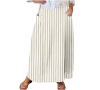NSICBMNO Summer Skirts for Women UK Plus Size Maxi Skirts with Pockets Ladies Elasticated Waist Striped Maxi Skirt Long Pleated A Line Skirt Flared
