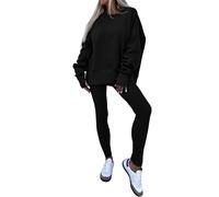 NSICBMNO Tracksuit Womens Full Set 2 Piece Outfits Lounge Wear Sets Oversized Sweatshirt Tunic Tops Gym Leggings Straight Leg Joggers Airport Outfit Jogging Suits Co Ord Sets Y2K Streetwear
