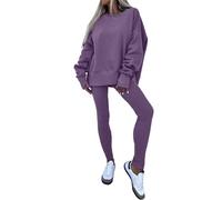 NSICBMNO Tracksuit Womens Full Set 2 Piece Outfits Lounge Wear Sets Oversized Sweatshirt Tunic Tops Gym Leggings Straight Leg Joggers Airport Outfit Jogging Suits Co Ord Sets Y2K Streetwear