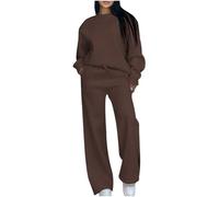 NSICBMNO Tracksuit Womens Full Set Two Piece Outfit Airport Travel Outfits Oversized Sweatshirt Straight Leg Elasticated Waist Trousers Jogging Suits Lounge Sets For Casual Work Streetwear