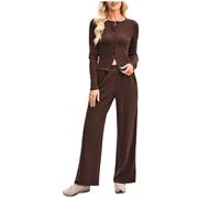 NSICBMNO Two Piece Outfit Women Co Ord Sets Cardigan Sweaters Lightweight Knitted Cardigan Button Up Shirts Wide Leg Trousers Travel Outfit Airport Set Lounge Wear Sets For Casual Office Work