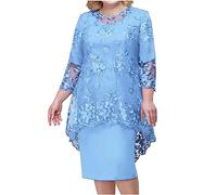 NSICBMNO Two Piece Outfit Women Skirts and Top Plus Size Elegant Solid Color Lace Long Sleeve Tops and Skirts Suits Casual Tracksuit Flowy Outdoor Sets Lounge Sets 1-Light Blue1 M