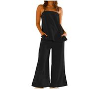 NSICBMNO Two Piece Outfit Women Summer Co Ord Sets Spaghetti Strap Camisole Side Split Tops Tunic Tank Tops Wide Leg Trousers Lounge Wear Sets For Holiday Beach