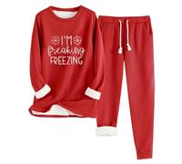 NSICBMNO Two Piece Outfit Women Winter Lounge Wear Sets Im Freezing Jumper Fleece Lined Joggers Airport Outfit Cozy Pyjama Sets Thermal Fleece Sweatshirt Baggy Trousers Sherpa Lined Tracksuit