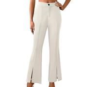 NSICBMNO White Flared Trousers Women Tailored Work Trousers Bootleg Split Front Bootcut Yoga Pants High Waisted Smart Elegant Wide Leg for Office Work
