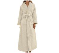 NSICBMNO White Long Dressing Gowns For Women Uk Fleece Bath Robes Fluffy Dressing Gown Winter Pyjamas Terry Towelling Bathrobe Fluffy Thick Housecoats Shawl Collar Cardigan Long Robes Plus Size