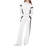 NSICBMNO White Lounge Wear Sets For Women Uk Tracksuit Full Set Sport Jacket Zip Up Sweatshirt Baggy Joggers Striped 2 Piece Set Joggings Suits Workout Outfit Co Ord Sets Sweatsuits