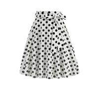 NSICBMNO White Midi Skirts for Women UK Summer Pleated Skirts Flared 1950S Vintage Polka Dot A Line Ladies High Waisted Elegant Long for Prom Party