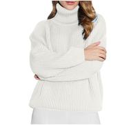 NSICBMNO White Roll Neck Jumpers for Women UK Oversized Knitted Jumper Ribbed Sweater Long Sleeve Tops Ladies Ribbed Polo Neck Jumpers Chunky Knit Sweater Baggy Sweatshirt Tunic Blouses Plus Size