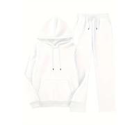 NSICBMNO White Tracksuit Womens Full Set 2 Piece Outfits Co Ord Sets Hooded Sweatshirts Straight Leg Joggers Drawstring Tracksuit Oversized Hoodie Elastic Waist Trousers Jogging Suits With Pockets