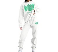 NSICBMNO White Tracksuit Womens Full Set Jogging Suits Hoodie Tracksuit Two Piece Outfit Oversized Sweatshirts Jogging Pants With Pockets Lounge Outfits Casual Co Ord Sets Gym Activewear Streetwear