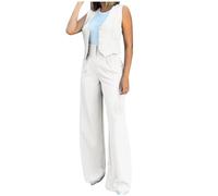 NSICBMNO White Trouser Suits For Women Uk Two Piece Outfit Waistcoat And Trousers Set Formal Suits Lounge Sets High Waist Tailored Trouser Business Office Sets Wedding Guest Outfits