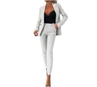 NSICBMNO White Two Piece Outfit Women Casual Trousers Suits Smart Work Outfit Co Ord Sets Open Front Blazer Hig Waisted Tailored Trousers Ladies Wedding Guest Outfits Lounge Sets With Pockets