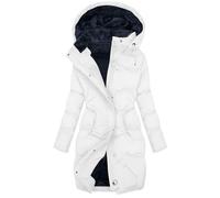 NSICBMNO White Winter Jacket For Women Uk Plus Size Puffer Jacket With Hood Long Quilted Coats Fleece Lined Padded Jackets Down Coat Warm Long Trench Coats Casual Jackets Parker For Fall Winter