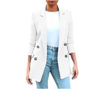 NSICBMNO White Womens Blazer Suit Plus Size Suit Jacket Open Front Cardigans Ruched Sleeve Blazer Lapel Collar Jacket Office Work Tops Double Breasted Casual Coats Cardigans