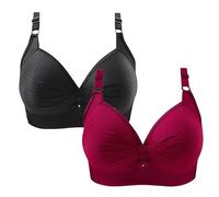 NSICBMNO Wine 2Pc Minimiser Bras for Women UK Non Wired Push Up Support Bra Wireless Full Coverage Bralette Everyday Comfort Sports Sexy Lace Padded Bralette for Yoga Workout Exercise