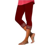 NSICBMNO Wine 3/4 Leggings for Women UK Summer Capri Pants Lace Trim Trousers Cropped Jogging Bottoms High Waisted Tummy Control Yoga Pants Butt Lifting Leggings Lightweight Sweatpants Activewear