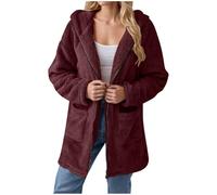 NSICBMNO Wine Fleece Hoodie Women Zip Up Hoodie Oversized Cardigan Teddy Fleece Jacket Long Coat Ladies Winter Jackets Fluffy Cardigan Hooded Coatigan Baggy Sweatshirts Fluffy Tops With Pockets