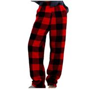 NSICBMNO Wine Fleece Pyjama Bottoms Women Plus Size Wide Leg Trousers Checkered Pj Bottoms With Pockets Elastic Waist Joggers Winter Thermal Trousers Flared Leggings Fluffy Pj Pants Loungewear