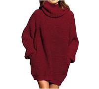 NSICBMNO Wine Long Jumpers for Women UK Oversized Jumper with Pockets Chunky Knit Sweaters Roll Neck Jumpers Long Sleeve Tunic Tops Longline Sweatshirts Baggy Sweaters Pullover Jumper Dress