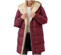 NSICBMNO Wine Long Puffer Coats For Women Hooded Winter Jackets Ladies Sherpa Fleece Jackets Full Zip Hoodie Padded Coats Quilted Warm Parka Jacket Over Coat Down Jacket Outwear