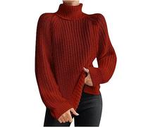 NSICBMNO Wine Polo Neck Long Sleeve Oversized Baggy Sweater Tops Chunky Loose Pullover Turtleneck Winter Jumpers