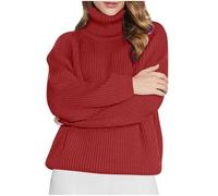 NSICBMNO Wine Roll Neck Jumpers for Women UK Oversized Knitted Jumper Ribbed Sweater Long Sleeve Tops Ladies Ribbed Polo Neck Jumpers Chunky Knit Sweater Baggy Sweatshirt Tunic Blouses Plus Size