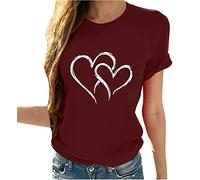 NSICBMNO Wine Short Sleeve T Shirts Heart T Shirts Valentines Day Shirt Round Neck Tshirts Sports Tops Oversized Shirt Gym Tops Summer Valentines Gifts for Her