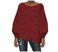 NSICBMNO Wine Tunic Batwing Tops Y2K Oversized Sweatshirts Long Sleeve Crew Neck Jumper Lightweight Jumpers Baggy Sweater Knitted Jumpers Casual Sweatshirts Plus Size