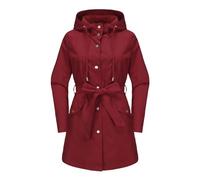 NSICBMNO Wine Womens Waterproof Jackets Long Raincoat Lightweight Waterproof Jacket Single Breasted Trench Coat With Belt Hooded Rain Jacket Rainproof Poncho Rain Mac For Work Travel Streetwear