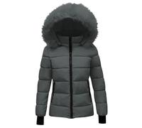 NSICBMNO Winter Jackets For Women Uk Plus Size Puffer Coats Down Hiking Jackets With Zip Pockets Parka Jacket Faux Fur Hooded Jacket Windproof Padded Coat Quilted Coat Thermal Winter Coats