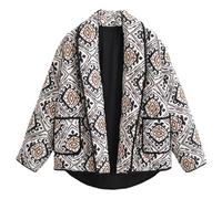 NSICBMNO Women Black Puffer Jacket Padded Floral Coat Casual Jacket Flower Print Jacket Puffy Cardigan Padded Quilted Jacket Open Front Jacket Lightweight Short Jacket Quilted Coat Winter Coats