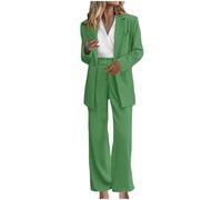 NSICBMNO Women Business Suit Set Green Trouser Suits Elegant Blazer Long Sleeve Jacket Suit Coat Pencil Pants Two Piece Outfit Ladies Blazer Office Sets Formal Suits Prom