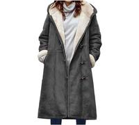 NSICBMNO Women Coats Winter Hooded Fleece Lined Long Coat Outdoor Padded Jacket Winter Warm Coat Casual Overcoats Duffle Elegant Hooded Long Sleeve Cardigans Jacket Coats Outerwear