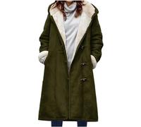 NSICBMNO Women Coats Winter Sale Hooded Fleece Lined Long Coat Outdoor Padded Jacket Winter Warm Coat Casual Overcoats Duffle Coat Elegant Hooded Coat Long Sleeve Cardigans Jacket Coats Green