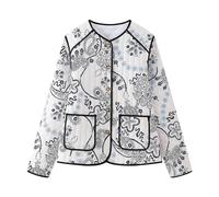 NSICBMNO Women Cropped Puffer Jacket Padded Floral Coat Casual Jacket Flower Print Jacket Puffy Cardigan Padded Quilted Jacket Open Front Jacket Lightweight Short Jacket Quilted Coat Winter Coats