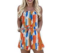 NSICBMNO Women One-Piece Off Shoulder Jumpsuits Shorts with Pockets Ladies Vintage Backless Clubwear Elastic Waist Strap Playsuit Romper Wide Leg Loungewear Beachwear Dungarees Shorts 1-Orange M