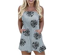 NSICBMNO Women One-Piece Off Shoulder Jumpsuits Shorts with Pockets Ladies Vintage Backless Clubwear Elastic Waist Strap Playsuit Romper Wide Leg Loungewear Beachwear Dungarees Shorts 1-Gray M