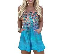 NSICBMNO Women One-Piece Off Shoulder Jumpsuits Shorts with Pockets Ladies Vintage Backless Clubwear Elastic Waist Strap Playsuit Romper Wide Leg Loungewear Beachwear Dungarees Shorts 1-Blue L