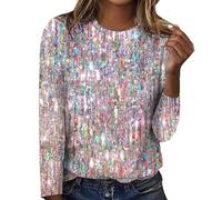 NSICBMNO Women Pink Blouses Plus Size Sparkly Silver Sequin Christmas Tops Long Sleeve Tunic Shiny Print Shirt Going Out Ladies Party Winter Oversized T Shirts