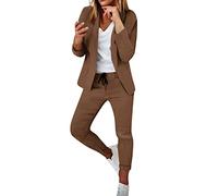 NSICBMNO Womens 2 Piece Outfit Elegant Trouser Suits Open Front Blazer Long Sleeve Cardigan Elasticated Waist Trousers Straight Leg Joggers Lounge Wear Sets Casual Tracksuit Airport Outfits