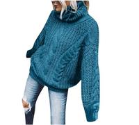 NSICBMNO Womens Blue Turtleneck Sweaters Winter Jumpers Knit Long Sleeve Top Cable Knit Jumpers Pullover Soft Jumper Casual Sweater Chunky Knitted Sweater Comfy Oversize Pullovers
