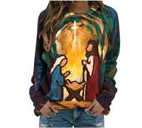 NSICBMNO Womens Christmas Jumpers Nativity Scene Christmas Jumper Oversized Crewneck Sweatshirt Novelty Tops Pullover Sweatshirt Fleece Lined Jumpers Religious Tops Easter Jumper
